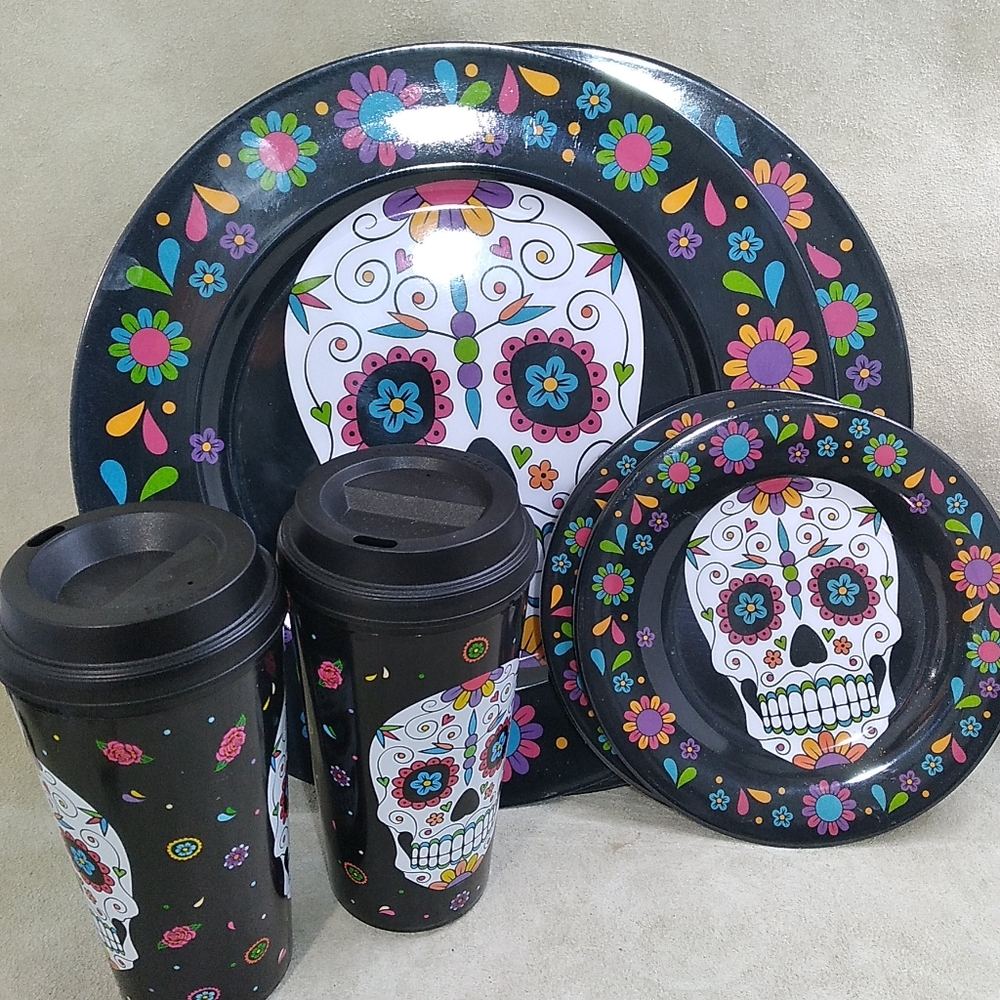 Halloween day of the dead DIA DE LOS MUERTOS plates and mugs NEW